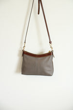Dooney & Bourke Duck Grey Crossgrain Leather Brown Trim Zip Crossbody Purse