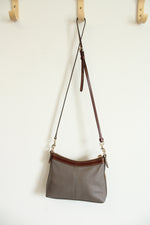 Dooney & Bourke Duck Grey Crossgrain Leather Brown Trim Zip Crossbody Purse