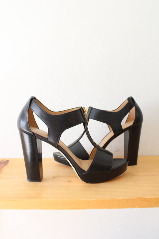 MICHAEL Michael Kors Berkley T-Strap Black Platform Heels | Size 9.5M