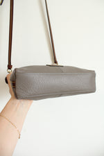 Dooney & Bourke Duck Grey Crossgrain Leather Brown Trim Zip Crossbody Purse