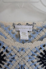 House Of Harlow 1960 Blue & Cream Crochet Cropped Poncho Top | One Size
