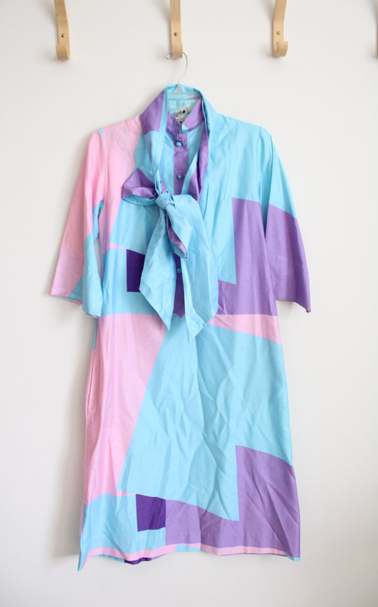 Vintage Catherine Quest Penthouse Gallery Blue Purple & Pink Color Block Tunic Dress | XS
