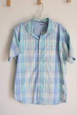 Izod Blue Plaid Button Down Shirt | L