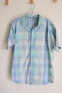 Izod Blue Plaid Button Down Shirt | L