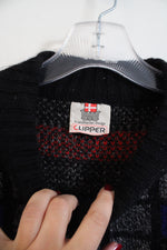 Vintage Scandinavian Design Clipper Black Gray Red & Blue Checkered Wool Sweater | XL