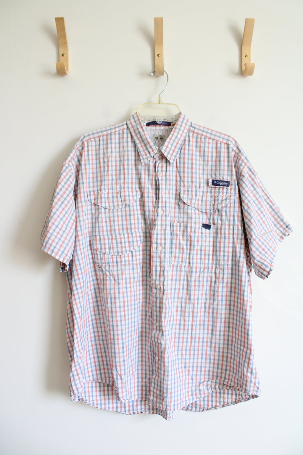 Columbia White Blue & Red Plaid Button Down Shirt | XL