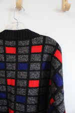 Vintage Scandinavian Design Clipper Black Gray Red & Blue Checkered Wool Sweater | XL