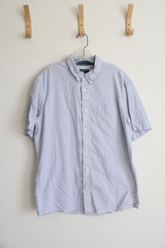 G.H. Bass Blue & White Striped Button Down Cotton Shirt | XL