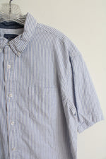 G.H. Bass Blue & White Striped Button Down Cotton Shirt | XL