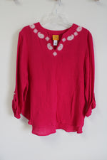 Ruby Rd. Dark Pink Embroidered Muslin Long Sleeved Shirt | L