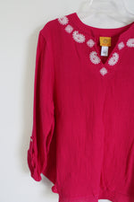 Ruby Rd. Dark Pink Embroidered Muslin Long Sleeved Shirt | L