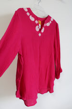 Ruby Rd. Dark Pink Embroidered Muslin Long Sleeved Shirt | L