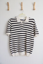 NEW Gap Navy & Cream Striped Knit Collared Shirt | L Tall