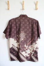 Batik Rhema Maroon Cream Gold Shimmer Button Down Shirt | XL