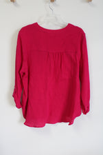 Ruby Rd. Dark Pink Embroidered Muslin Long Sleeved Shirt | L