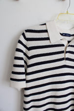 NEW Gap Navy & Cream Striped Knit Collared Shirt | L Tall