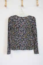 Art Class Gray Floral Button Down Long Sleeved Shirt | Youth XL (14/16)