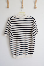 NEW Gap Navy & Cream Striped Knit Collared Shirt | L Tall