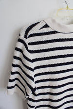 NEW Gap Navy & Cream Striped Knit Collared Shirt | L Tall