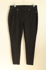Michael Kors Black Knitted Stretch Pants with Gold Details | l