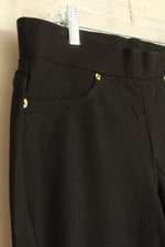 Michael Kors Black Knitted Stretch Pants with Gold Details | l