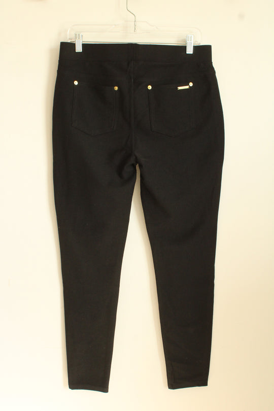 Michael Kors Black Knitted Stretch Pants with Gold Details | l