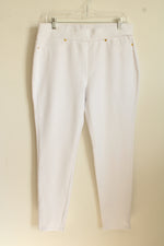 Michael Kors White Knit Stretch Pants with Gold Details | L
