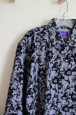 Tallia Blue Textured Velvet Floral Button Down Shirt | XL (17.5)