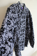 Tallia Blue Textured Velvet Floral Button Down Shirt | XL (17.5)