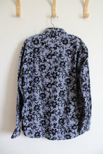 Tallia Blue Textured Velvet Floral Button Down Shirt | XL (17.5)