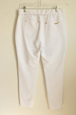 Michael Kors White Knit Stretch Pants with Gold Details | L