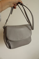 Kate Spade Jackson Gray Taupe Soft Pebbled Leather Medium Flap Crossbody Bag