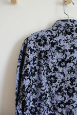 Tallia Blue Textured Velvet Floral Button Down Shirt | XL (17.5)