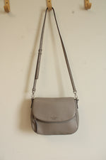Kate Spade Jackson Gray Taupe Soft Pebbled Leather Medium Flap Crossbody Bag