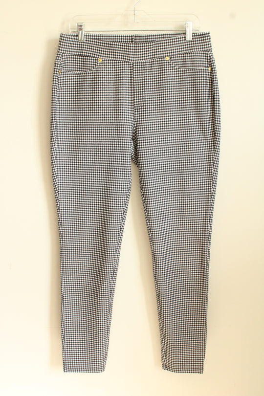 Michael Kors Black and White Checkered Knit Stretch Pants | L