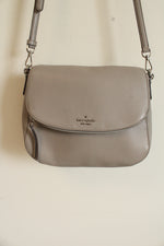 Kate Spade Jackson Gray Taupe Soft Pebbled Leather Medium Flap Crossbody Bag