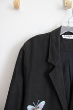 Anage Black Embroidered Floral & Butterfly Blazer Jacket | XL