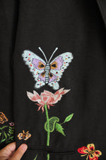 Anage Black Embroidered Floral & Butterfly Blazer Jacket | XL