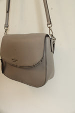 Kate Spade Jackson Gray Taupe Soft Pebbled Leather Medium Flap Crossbody Bag