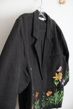Anage Black Embroidered Floral & Butterfly Blazer Jacket | XL