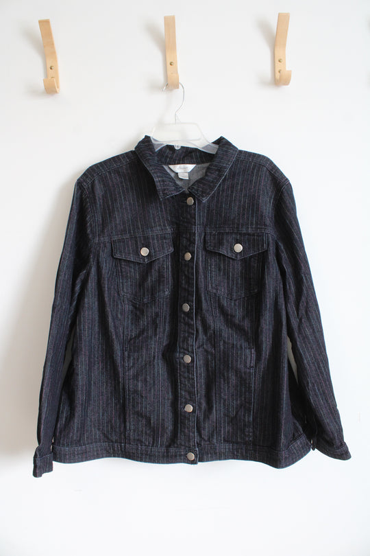 CJ Banks Colorful Striped Dark Wash Denim Jacket | 2X