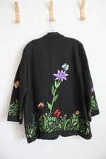 Anage Black Embroidered Floral & Butterfly Blazer Jacket | XL