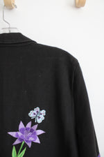 Anage Black Embroidered Floral & Butterfly Blazer Jacket | XL