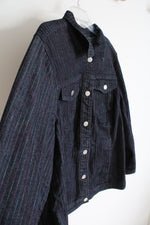 CJ Banks Colorful Striped Dark Wash Denim Jacket | 2X