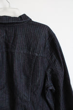 CJ Banks Colorful Striped Dark Wash Denim Jacket | 2X