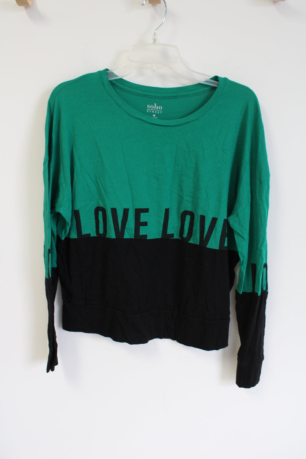 NY&C Soho Street Black Green Love Long Sleeved Shirt | M