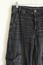 American Eagle Super High Rise Baggy Wide Leg Black Cargo Jeans | 4