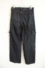 American Eagle Super High Rise Baggy Wide Leg Black Cargo Jeans | 4