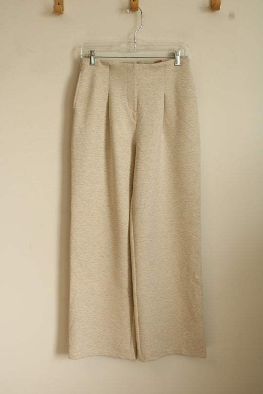 NEW OGL Heathered Cream Wide Leg Pleated Sweatpants | S