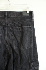 American Eagle Super High Rise Baggy Wide Leg Black Cargo Jeans | 4